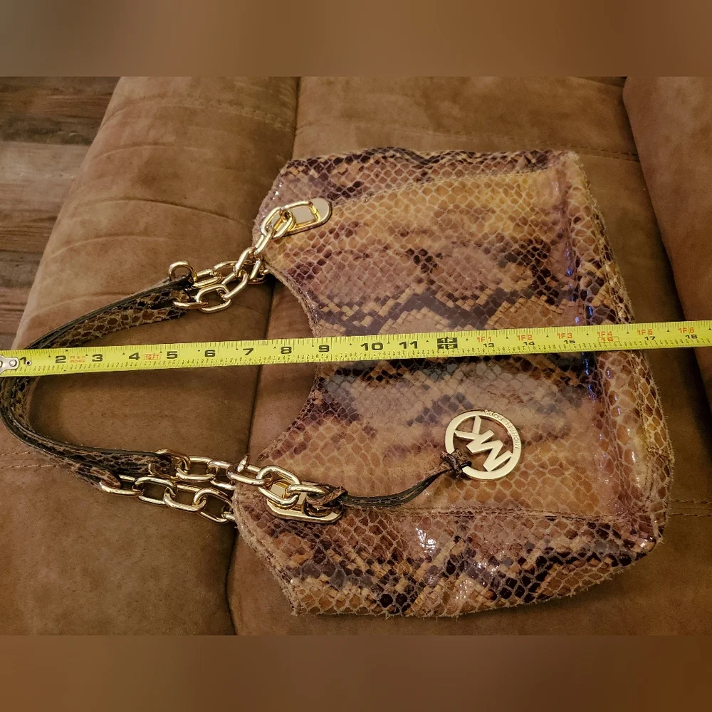Michael Kors Brown Snake-Print Leather Shoulder Bag